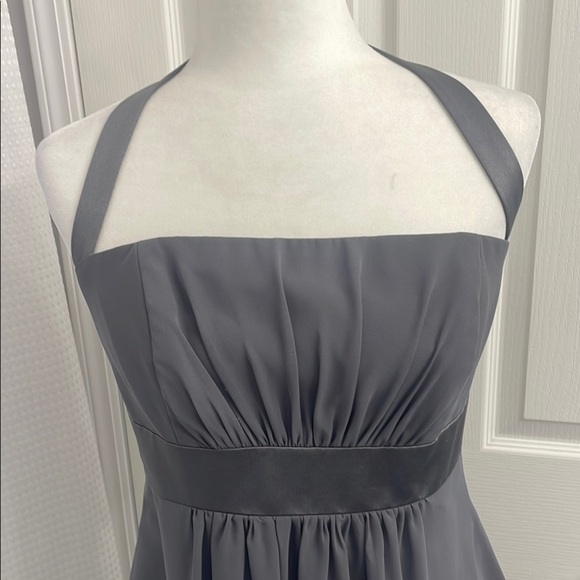 Alfred Angelo Gray Ruched Halter Empire Waist Lined Formal Dress Sz 12 - Picture 2 of 12